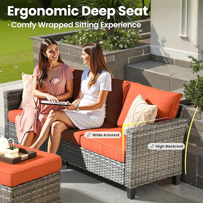 ovios 7 Pieces Patio Furniture Set, Outdoor Wicker Sofa Couch - Image 6