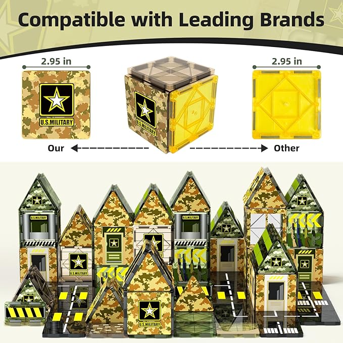 GobiDex Magnetic Tiles Army Toys, STEM Military Magnetic Building Blocks for Toddler Kids Ages 3-5 4-8, Sensory Magnet Construction Toys Birthday Gifts for 3+ Year Old Boys & Girls Army Men Playset