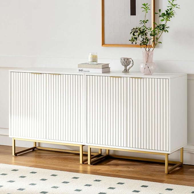 EYYTHUNG Fluted Cabinet with Storage Set of 3, Sideboard Buffet Cabinet with - Image 2