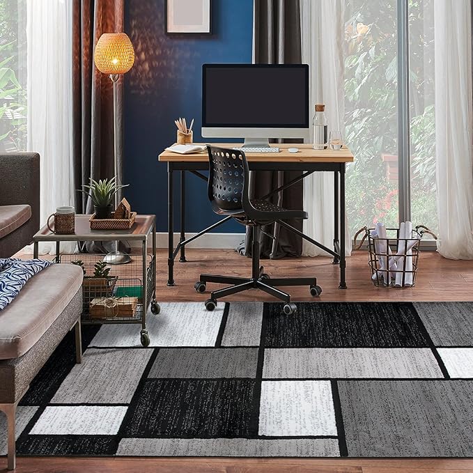 Rugshop Contemporary Modern Boxes Design Area Rug for Home Office,Living Room,Bedroom,Kitchen Non-Shedding Area Rug 5'3" x 7'3" Gray