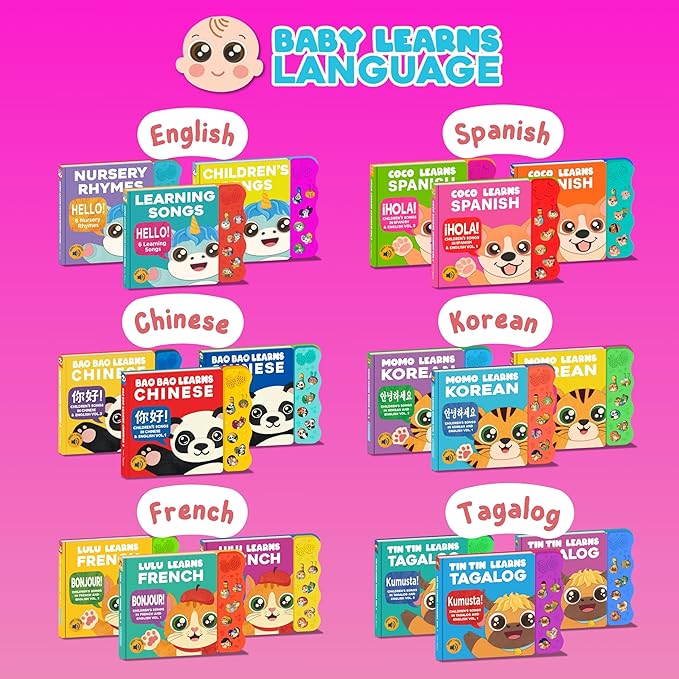 Musical Spanish Books for Kids 1-3, Spanish English Toys for Babies & Toddlers 1-3, Baby & Toddler Spanish Books, Bilingual Learning Toys 1 Year Old, Libros Infantiles en Español