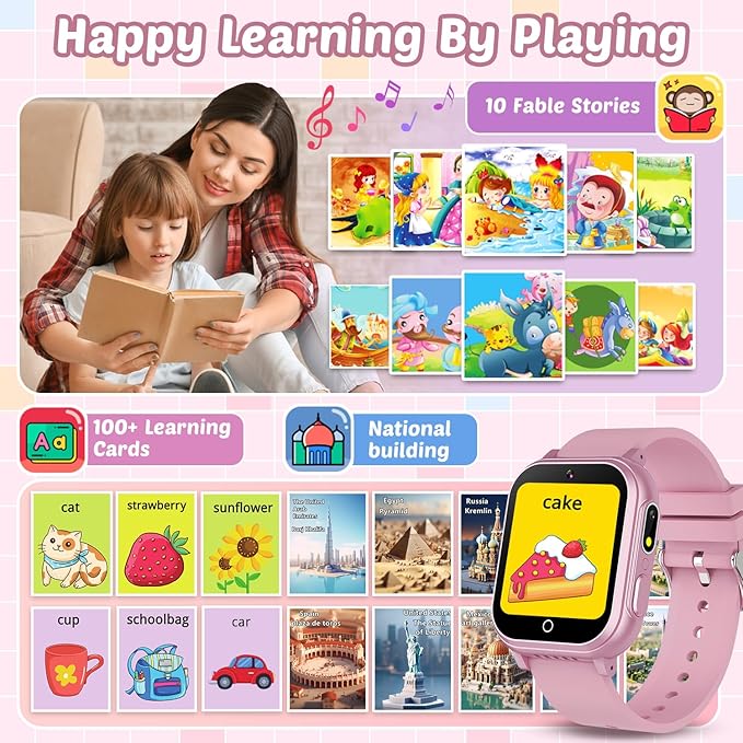 Waterproof Smart Watch for Kids Gift for Girls Age 5-12 with 32 Games, Dual Camera, Habit Tracking, Music Player, Video, Alarm Clock, HD Touchscreen Kids Smart Watch Birthday Toys for 3-12 Year Old