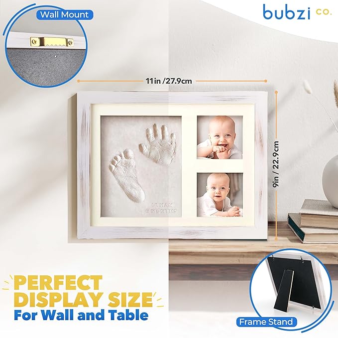 Baby Footprint and Hand Print Kit - Keepsake Frame, Nursery Picture Frames, New Mom Gifts, Newborn Essentials, Baby Shower Gifts (White Wash)