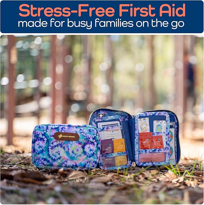 KeepGoing Travel First Aid Kit for Kids – 130 Pc. for Car, Home, Purse, Diaper Bag & Backpack with Latex-Free Bandages - Mini First Aid Kit Travel Size TSA-Approved