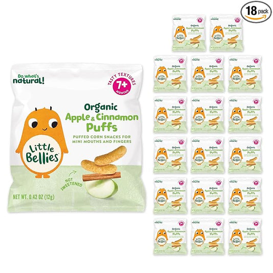 Little Bellies Organic Apple & Cinnamon Puffs Baby Snack (Pack of 18 x 0.42 oz Individual Packs)