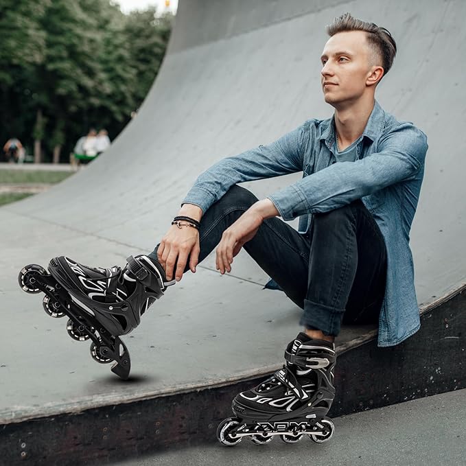 2PM SPORTS Vinal Girls Adjustable Flashing Inline Skates, All Wheels Light Up, Fun Illuminating Skates for Kids Men Adult Women and Boys