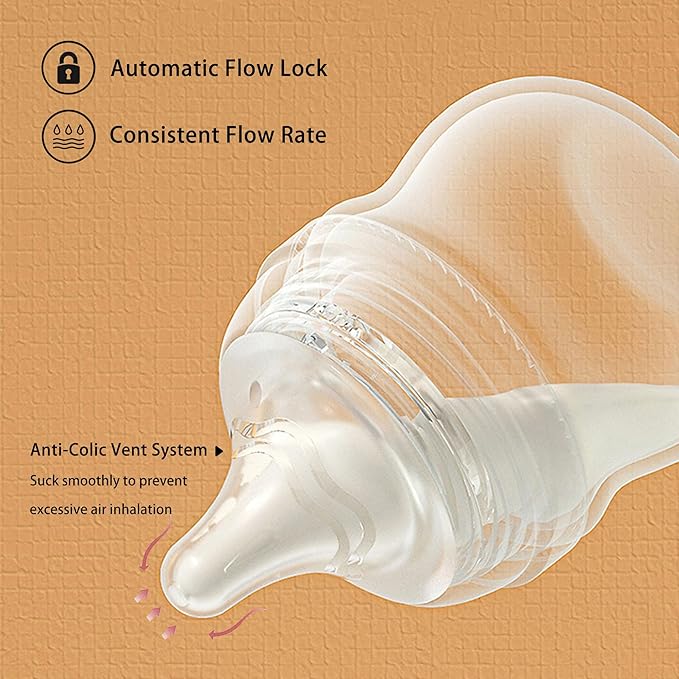 Natural Glass Baby Bottle for Breastfeeding Babies, 3oz Newborn Anti-Colic Baby Bottle with Slow Flow Nipples (SS), Clear, Wide Neck, 4 Pack, 0 Months+