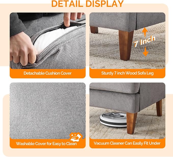 VINGLI Mid-Century Modern Accent Chair, Light Grey Upholstered Armchair Comfy - Image 9