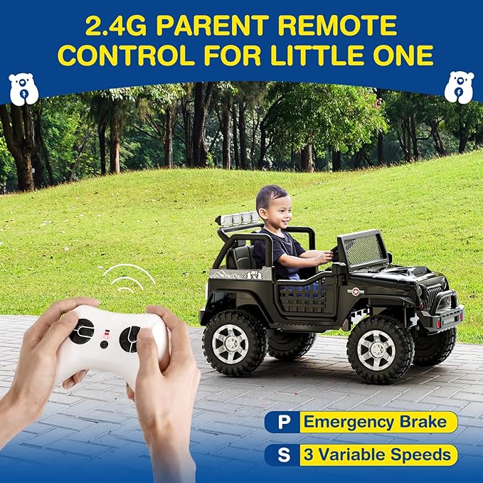 L8 2 Seater Ride On Car, 12V Kids Electric Car w/Remote Control, 4-Wheel Suspension, Bluetooth Speaker, Multi Music Modes, 3 Speeds, LED Lights, Xmas & Birthday Gift Ideas for Kids Ages 3+