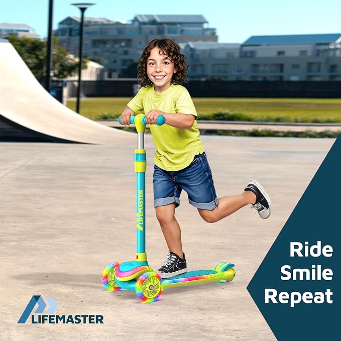 3-Wheel Kids Scooter with Multi-Color Lights on Deck & Wheels – 5-Height Adjustable Handlebar, Wide Anti-Slip Deck, Child Safety Certified, Boys & Girls Ages 3+ Supports Up to 150 lbs