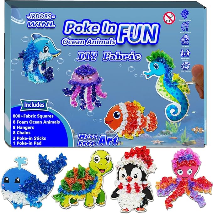 JRD&BS WINL Magical Ocean Animal Poke Art - Dolphin, Jellyfish, Seahorse, Turtle, Octopus | No-Mess Craft Kit for Kids 4-9 | Marine Biology Learning Toy | Creative Gift for Preschoolers