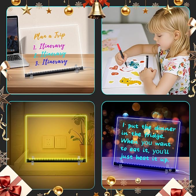 Doodle Glow, LED Note Board with Colors, 14.1"x10.9" Arvana Acrylic Dry Erase Board, 16M-Color LED Light-Up Memo Board w/Music Sync, APP & Remote, Stand & 7 Markers, Neon Glow Display (Black)