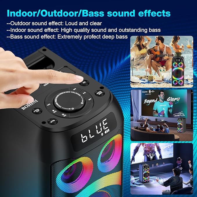 Bluetooth Speaker, 160W Peak Powerful Loud Stereo Sound Deep Bass Wireless Boombox Portable Large Party Speakers with Subwoofer TWS Pairing Dynamic LED Light for Outdoor Camping Backyard Events