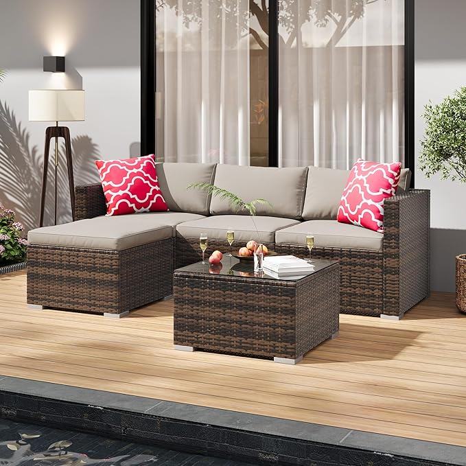 5-Piece Outdoor Sectional Sofa Set, All-Weather PE Rattan Patio Furniture - Image 5