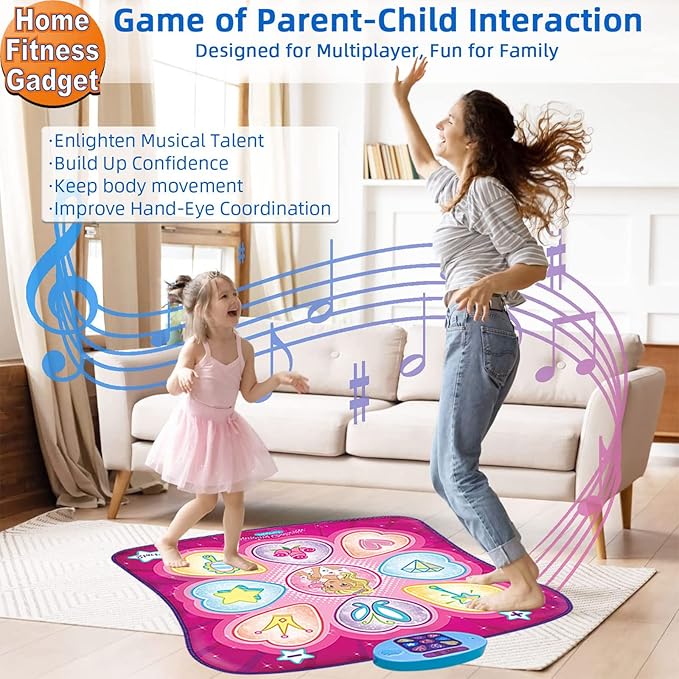 SUNLIN Dance Mixer Rhythm Step Play Mat - Dance Game Toy Pad with LED Lights, Gift for Kids Girls Boys, Adjustable Volume, Built-in Music, 3 Challenge Levels (3-12 Years Old), Pink