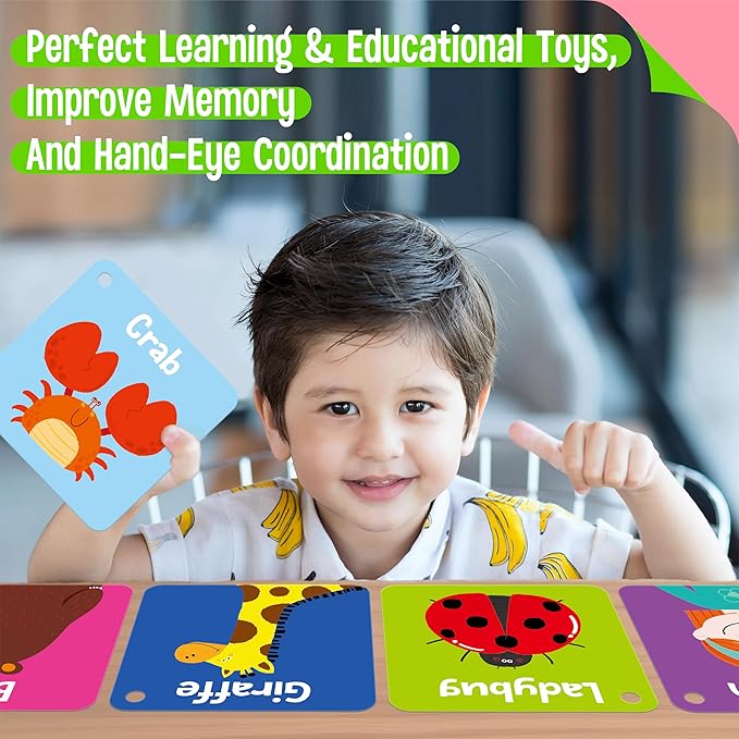 80 PCS Word Flashcards, Double Sided First Word Cards- Alphabet, Numbers, Foods, Animals, CVC Words, Colors & Shapes with 4 Reclosable Rings, Early Learning Tool for Pre-K Kindergarten Toddlers