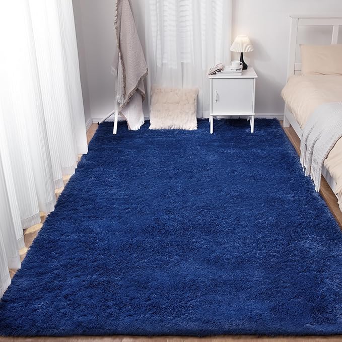 Soft 6x9 Blue Rug, Fluffy Area Rugs for Living Room, Plush Navy Area Rugs for Bedroom, Non-Slip Indoor Carpet for Nursery, Study Room, Kids Room, Room Decor