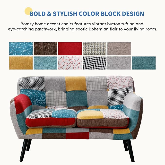 Bonzy Home Modern Colorful 2 Piece Coroful Fabric Sofa Set, Included Accent - Image 3