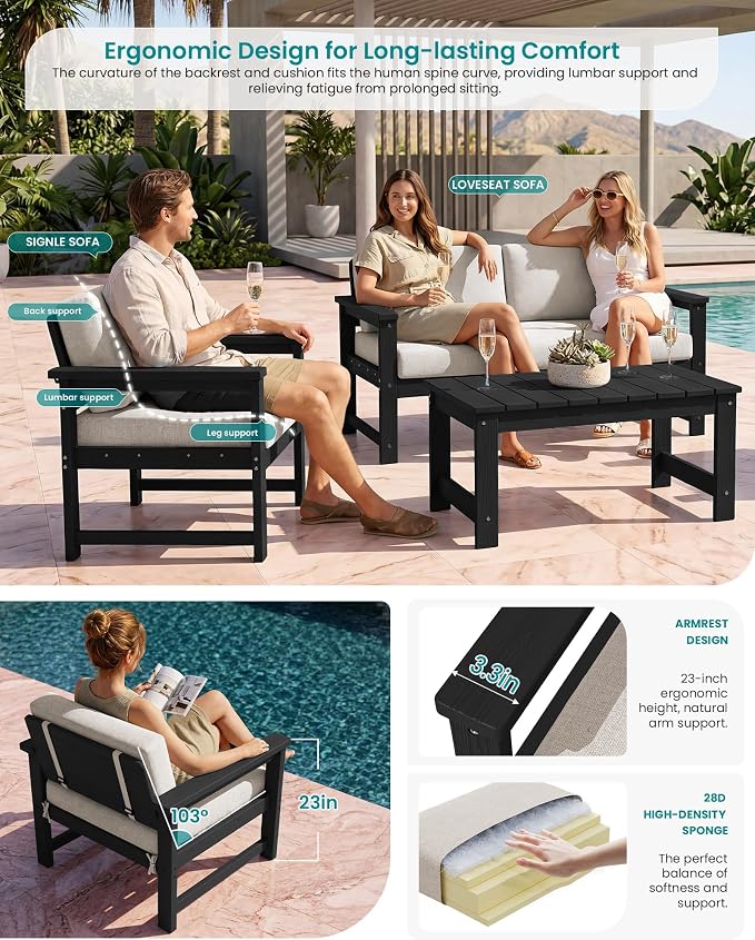 SERWALL Black HDPE Outdoor Loveseat - Image 2