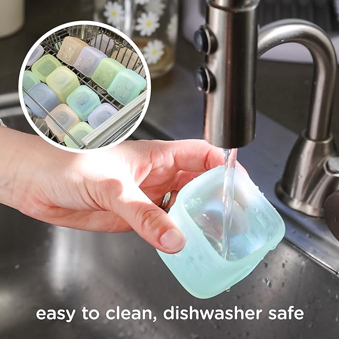 Olababy Clear Sense Silicone Storage Containers 4pk for Baby Food, Snacks, Formula, Puree, Sauce & More | Micro Plastic & BPA-Free | Daycare Essentials for Toddlers and Kids (Blueberry, 4 oz / 120 ml)