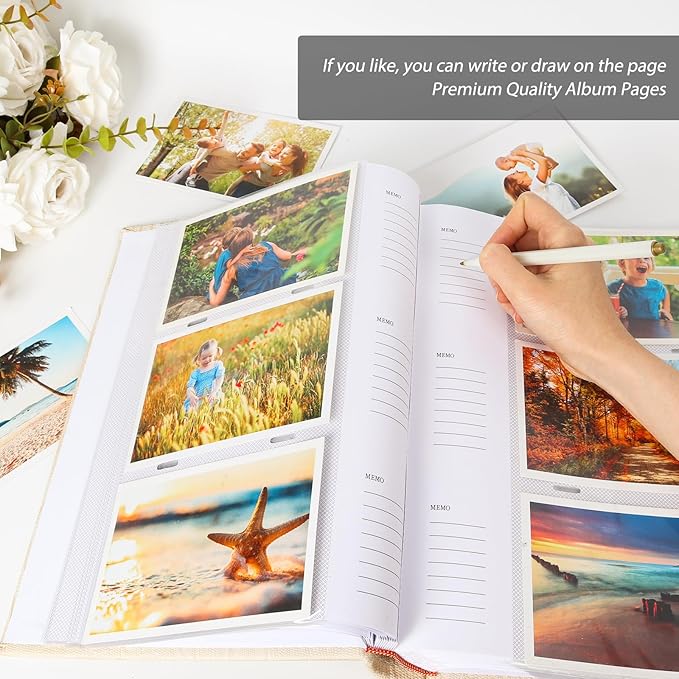 RECUTMS Photo Album Holds 300 4x6 Photos with Memo Areas, Slip in Pockets PU Leather Cover Photo Book with Front Window for Memories Couple Kids Family Pictures (Purple)