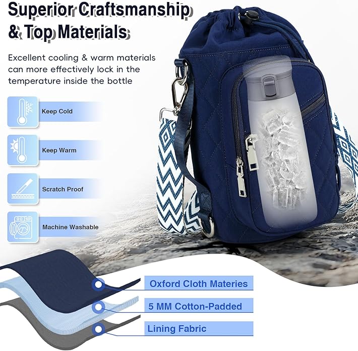 Water Bottle Carrier Bag with Strap, Water Bottle Holder Crossbody Bags for Women Men for Walking, Hiking,Cycling