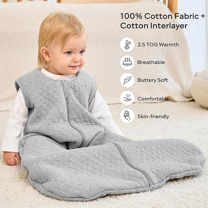 JELLYMONI Baby Sleep Sack TOG 2.5, 18-24 Months Winter Baby Wearable Blanket, 100% Cotton Infant Sleeping Sack 2-Way Zipper Warm Quilted Sleepsack