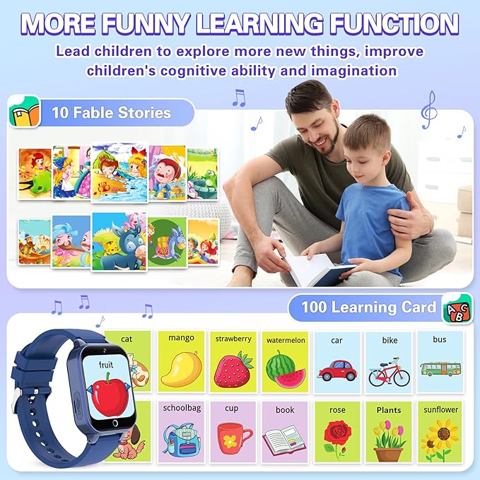 Vakzovy Smart Watch for Kids with 26 Puzzle Games HD Camera MP3 Player Audiobook Video Pedometer Habit Tracking Learn Card Flashlight Kids Smart Watch Boys Gift for 5-12 Year Old Boys Toys