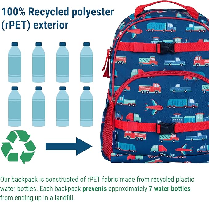 Wildkin ECO rPET 15-inch Kids Backpack – Sustainable, Padded, Adjustable – Transportation
