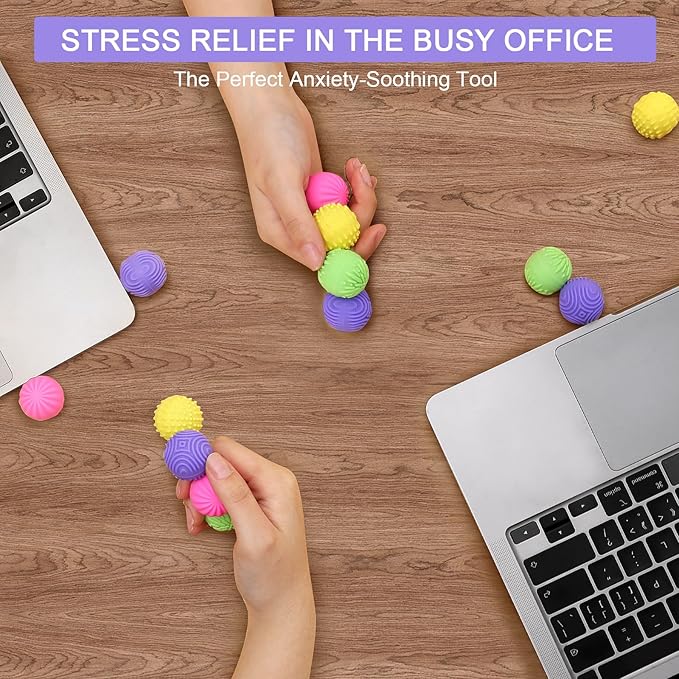 Magnetic Silicone Fidget Balls 8-Pack – Silent, Stress Relief Toys for Adults & Teens (14+) with 4 Textures, Focus & Anxiety Relief, Ideal for Desk & Travel – Soft, Tactile & Relaxing Fidget Toys