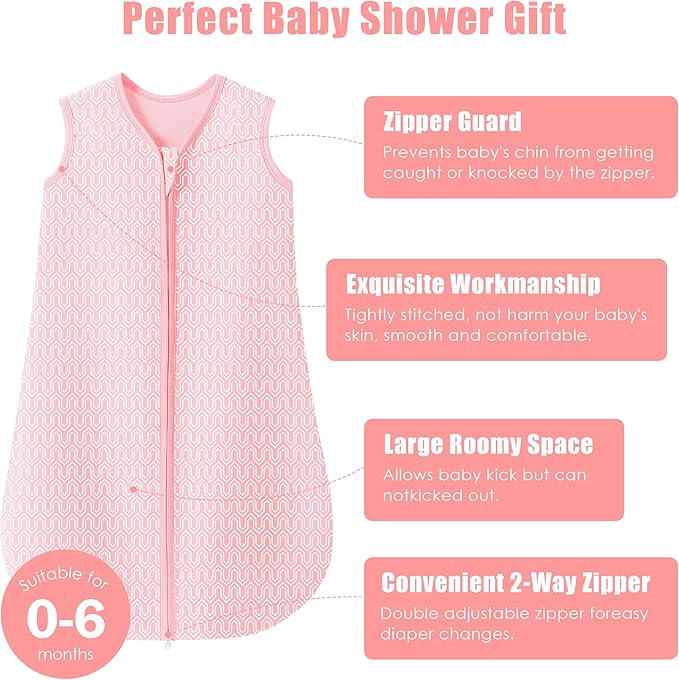 SWEET DOLPHIN Baby Sleep Sack 0-6 Months - 100% Cotton 2-Way Zipper TOG 0.5 Infant Wearable Blanket, Newborn Essentials Toddler 3 Pack Sleeping Sacks - Pink