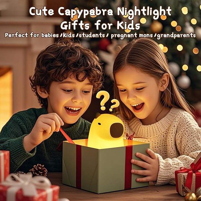 Cute Capybara Night Light, LED Squishy Novelty Animal Night Lamp,2 Levels Dimmable/Timer Nursery Nightlight for Kids, Rechargeable Touch Bedside Lamp, Bedroom/Dorm Decor, Baby Boys Girls Gifts