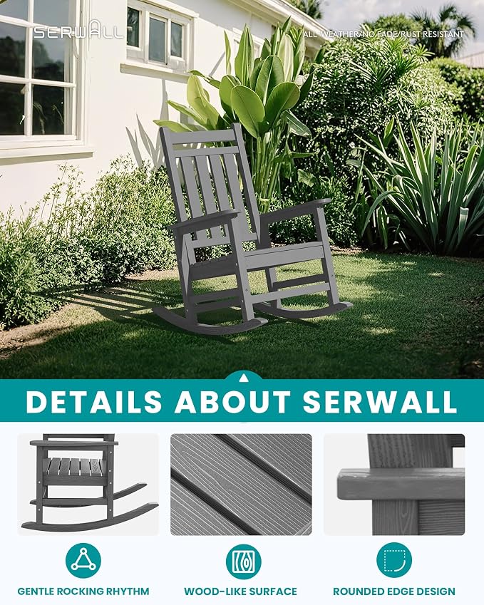 SERWALL HDPE Outdoor Rocking Chair Set of 8, Patio Rocking Chairs - Image 4