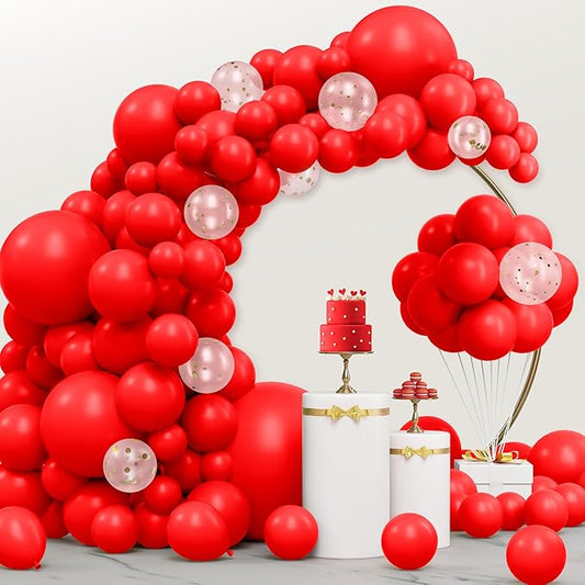 JOYIN 150 Pcs Red Balloons, Different Sizes 18 12 10 5 Inch Red Latex Balloon Arch Kit with Instruction for Birthday Party Decoration Graduation Wedding Holiday