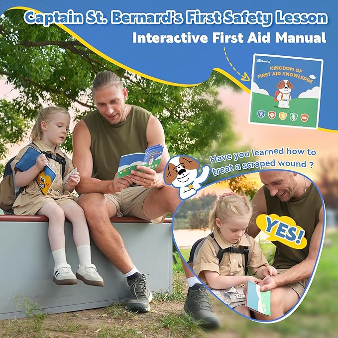 StBernard First Aid Kit for Kids, Small Pocket Size Medical Kit with Cute Bnadages, Tools for Daily Emergencies, Organized Pouch for Toddler & Children, Home, Camping, Travel, Playground(Yellow)
