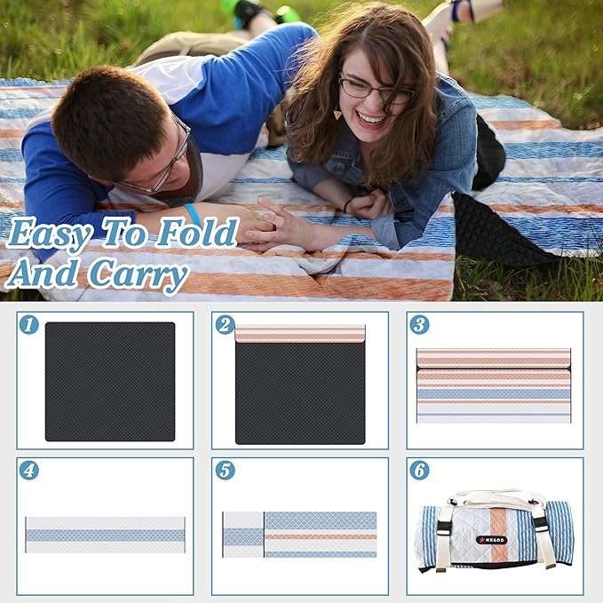 Waterproof Picnic Mat, Outdoor Camping Oversized Field Blanket. Portable Thickened Camping Blanket, Suitable for Beach, Camping, Music Festival, Party, Outdoor Adventure. (Yellow&Blue&White, 80”x80”)