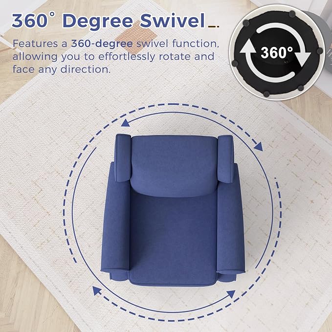 Swivel Rocker Recliner Chair, Nursery Glider Chair, Nursery Rocking Chairs, Manual Reclining Chair, Blue
