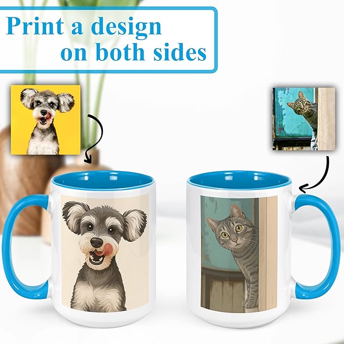 Personalized Coffee Mug, Custom Drawing Portrait Gift, Funny Customized Coffee Gift for Men & Women, Custom Mugs with Pictures, Light Blue 15oz Father's Day Mug