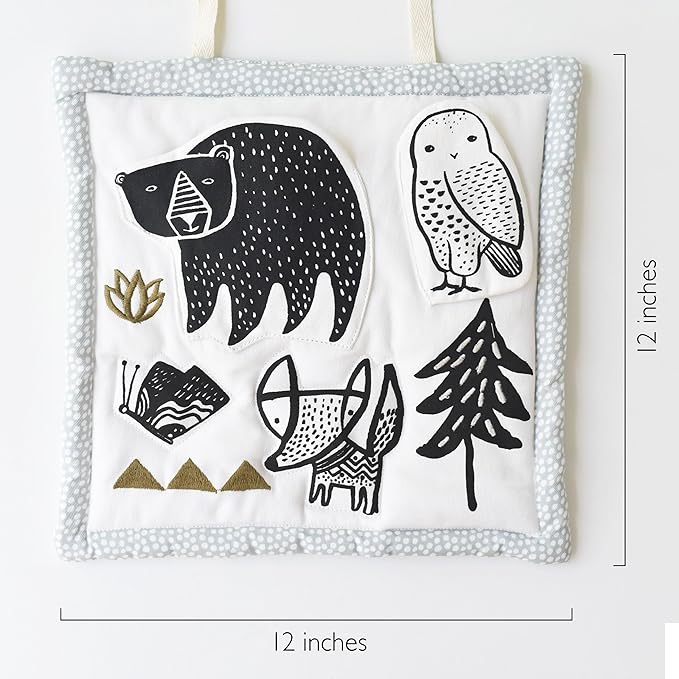 Wee Gallery Woodland Activity Pad Organic Baby Play Mat with Sensory Toys, High Contrast Newborn Essentials Soft Tummy Time Mat for Babies 0-12 Months, Visual and Motor Skill Development Toy