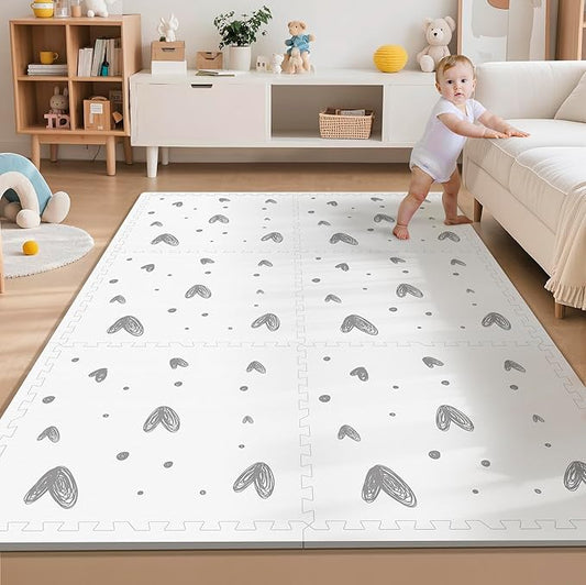 XL Baby Play Mat-72”x 48” Puzzle Play Mat,with 6 Foam Floor Tiles,Interlocking Foam Baby Mat for Babies&Toddlers,Waterproof,Expandable Tiles with Edges,Tummy Time Mat(Love)