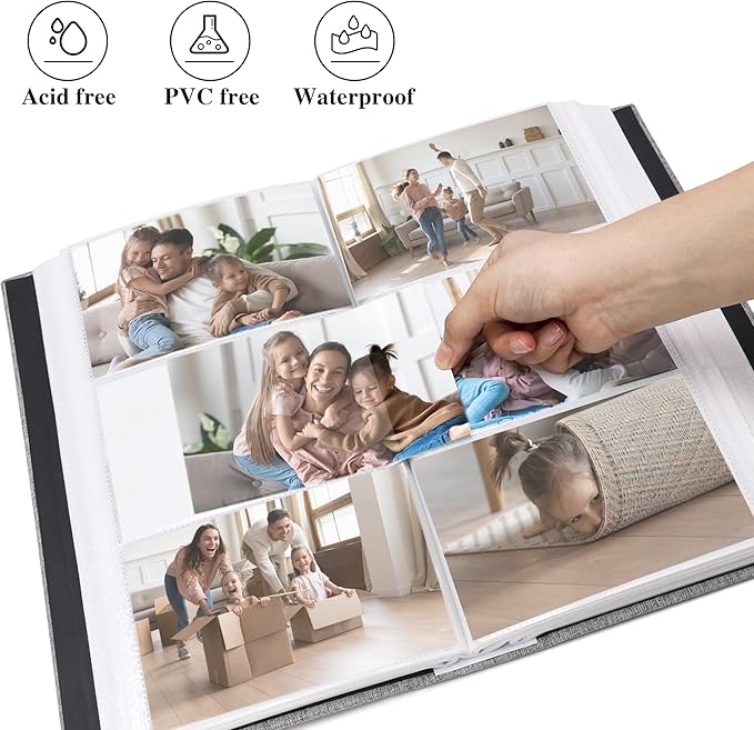 Vienrose Photo Album 4x6 with 300 Pockets Fabric Linen Cover Photo Book Slip-in Picture Albums for Baby Wedding Family Grey