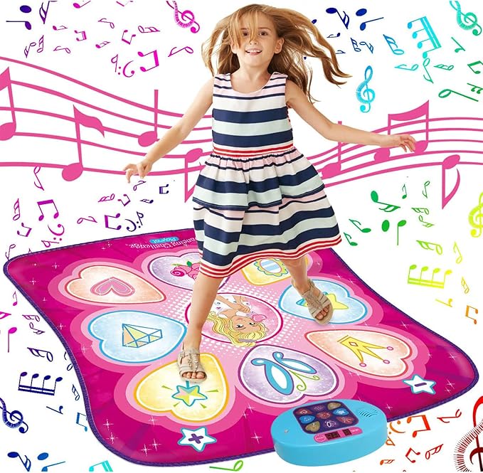 SUNLIN Dance Mixer Rhythm Step Play Mat - Dance Game Toy Pad with LED Lights, Gift for Kids Girls Boys, Adjustable Volume, Built-in Music, 3 Challenge Levels (3-12 Years Old), Pink