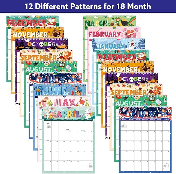 Wall Calendar 2025-2026, 18 Month Calendar from July 2025 to December 2026 Large Desk Calendar with Twin-Wire Binding for Home Office Planning Personal Organisers（14.5" x 11.8"), Festival Style