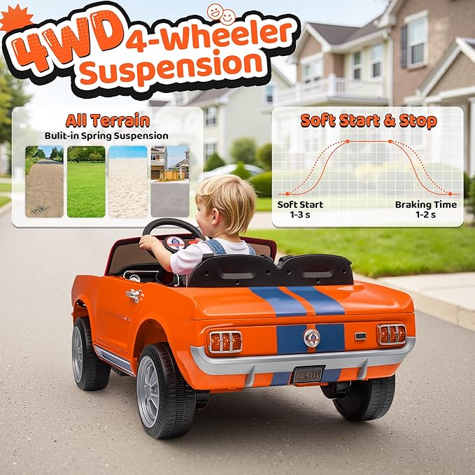 24V 2 Seater Ride on Toys, Licensed Shelby Cobra Kids Power Car Wheeler Ride On Toy w/ 2WD/4WD Switchable, Remote Control, 19" Spacious Seat, 4 Spring Suspension, Music, Bluetooth