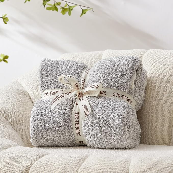 Snuggle Sac Oversized Grey Throw Blankets Twin Size,Super Soft Warm Blankets Cozy Knit Fuzzy Throw Blankets for Sofa, Bed, Heather Grey, 60x80 inches