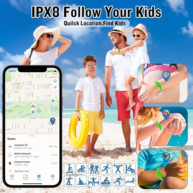 4 Pack Waterproof AirTag Bracelet for Kids, Hidden Silicone Wristband for AirTag, GPS Tracker Case for Air Tag Holder Strap Band for Child Toddler, Secure Anti-Loss Protection