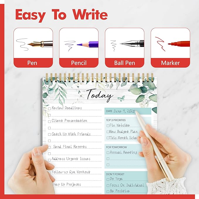 To Do List Notepad, Daily Planner Notebook with 52 Tear-off Sheets, Undated Writing Organizer for Daily Tasks and Goal, Coiled Task Track Checklist Productivity Pad for Office, Classroom, Home, School