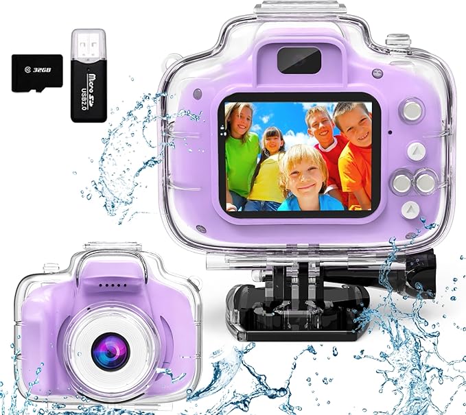 Kids Camera Waterproof Underwater Camera for 3-12 Year Old Boys Girls 2 Inch IPS Screen 1080P HD Digital Kids Video Camera Indoor Outdoor Action Cameras Best Christmas Birthday Gifts