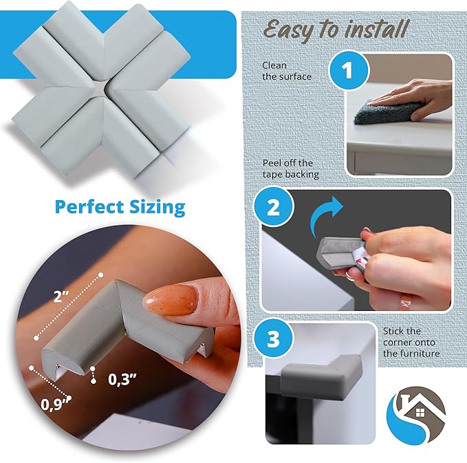8-Pack Corner Protectors Baby Proof, Furniture Corner and Edge Safety Bumpers, Soft Rubber Foam Cushion Covers, 3M Taped Corner Guards, Baby Child Proofing Pads, Table Corner Protectors, Grey