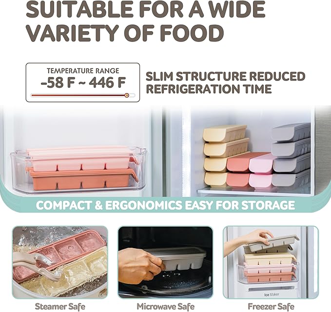 Silicone Freezer Trays with Lid,1oz 6 Section 4Sets - Leak Proof Silicone Freezer molds for Homemade Baby Food Breastmilk, Purees, Vegetables, Baby Food Jars Ice Tray with Lid BPA Free Mix